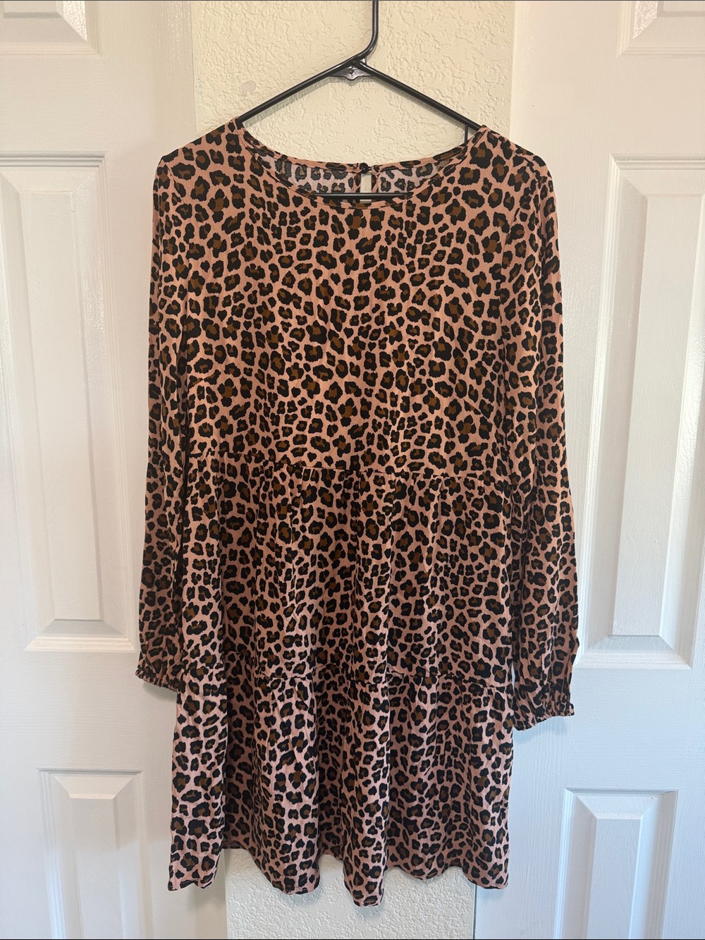 SHEIN Leopard Print Tiered Midi Dress in Brown and Black